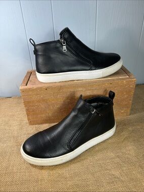 Steve Madden Black Leather Perforated Slip-On Sneakers with White Sole